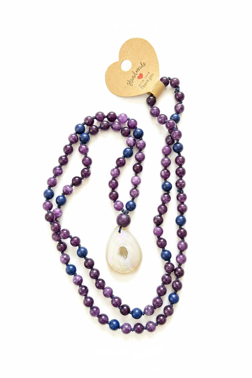 108 Bead Amethyst & Lapis Lazuli Mala - Studio Background