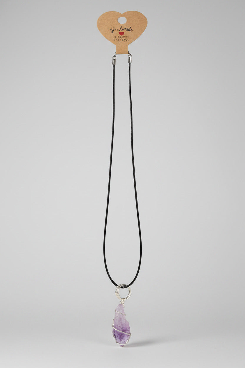 Raw Amethyst Wire Wrapped Pendant Necklace
